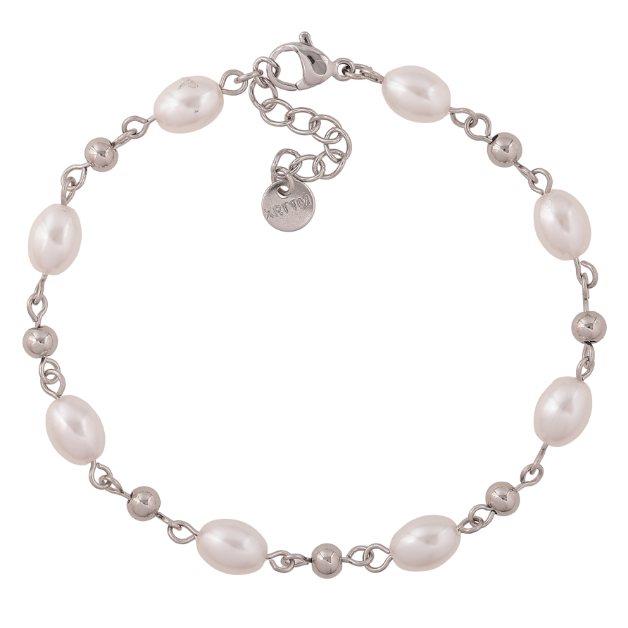 Браслет Xuping ТТМ Stainless Steel колір Родій "Перлинні намистини" довжина з дод. ланцюжком 18.5-21.5см х 4-6мм фото №1