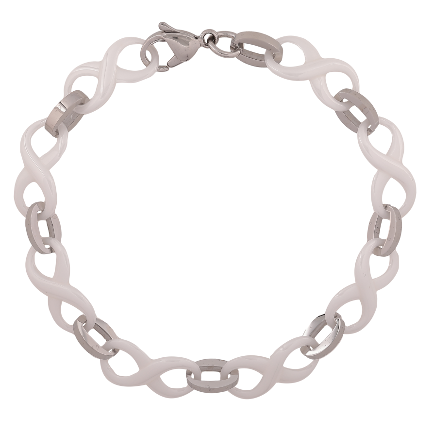 Браслет Xuping ТТМ Stainless Steel цвет Родий "Звенья восьмерки из белой керамики" длина 21см х 10мм фото №1 Браслет Xuping ТТМ Stainless Steel цвет Родий "Звенья восьмерки из белой керамики" длина 21см х 10мм фото №1