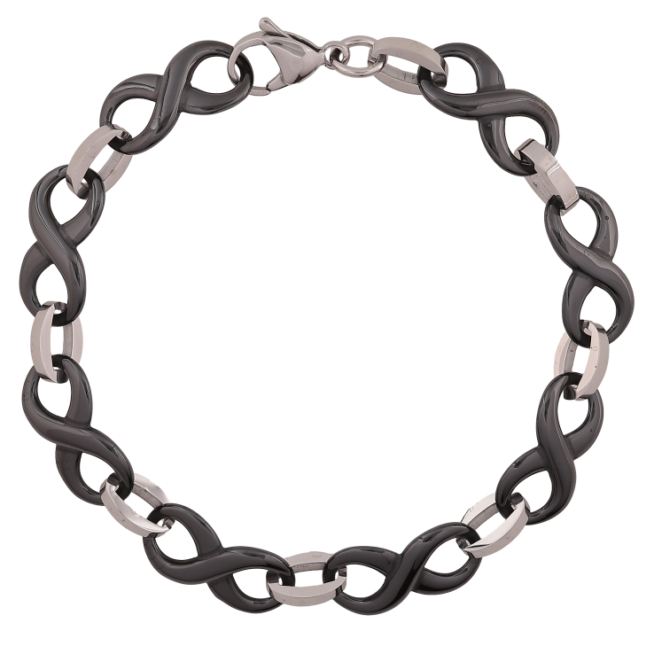 Браслет Xuping ТТМ Stainless Steel цвет Родий "Звенья восьмерки из черной керамики" длина 21см х 10мм фото №18 Браслет Xuping ТТМ Stainless Steel цвет Родий "Звенья восьмерки из черной керамики" длина 21см х 10мм фото №18