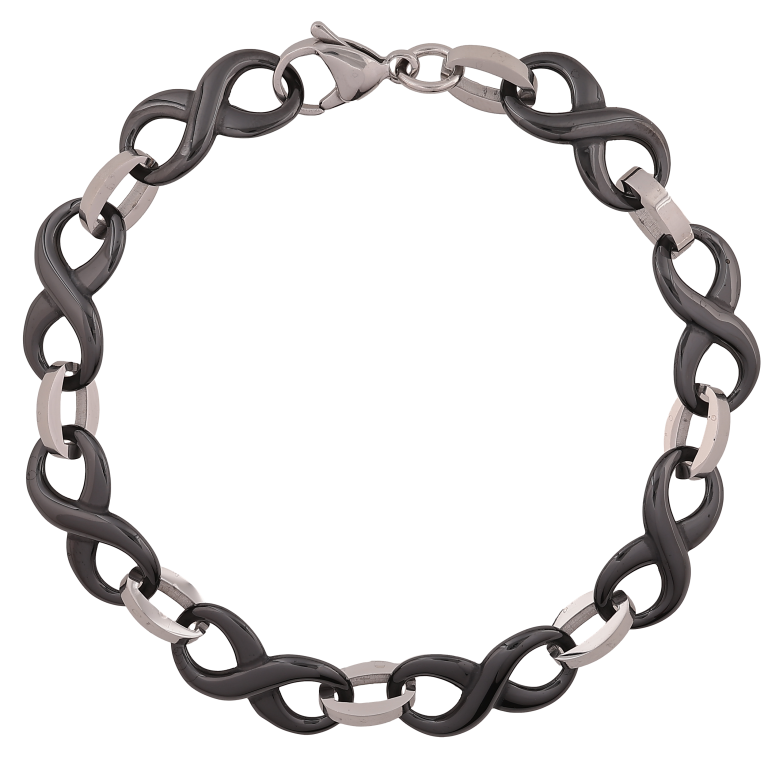 Браслет Xuping ТТМ Stainless Steel колір Родій "Ланки вісімки з чорної кераміки" довжина 21см х 10мм фото №1
