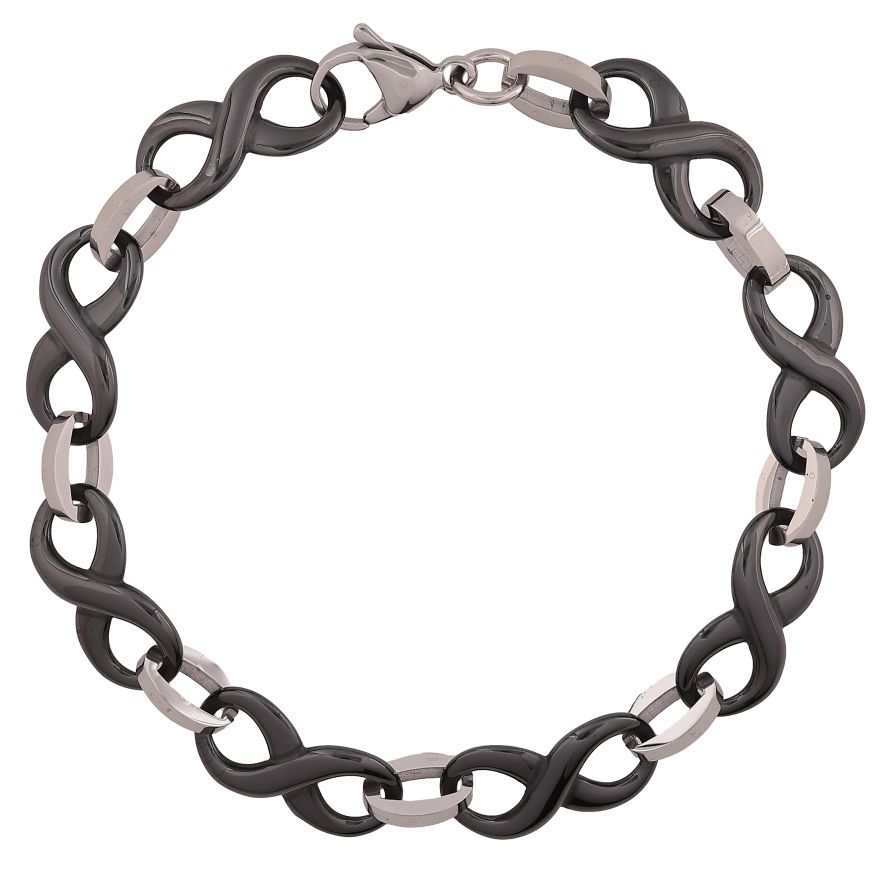 Браслет Xuping ТТМ Stainless Steel цвет Родий "Звенья восьмерки из черной керамики" длина 21см х 10мм фото №1