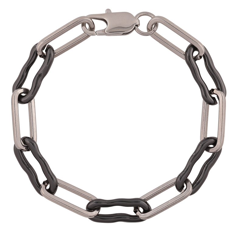 Браслет Xuping ТТМ Stainless Steel цвет Родий "Звенья из черной керамики" длина 19.5см х 8мм фото №3
