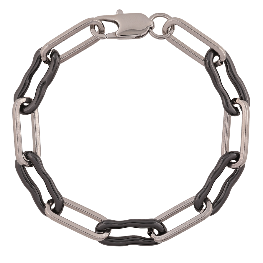 Браслет Xuping ТТМ Stainless Steel цвет Родий "Звенья из черной керамики" длина 19.5см х 8мм фото №1 Браслет Xuping ТТМ Stainless Steel цвет Родий "Звенья из черной керамики" длина 19.5см х 8мм фото №1