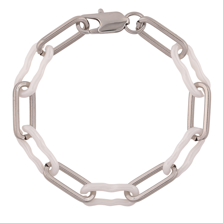 Браслет Xuping ТТМ Stainless Steel цвет Родий "Звенья из белой керамики" длина 19.5см х 8мм фото №1 Браслет Xuping ТТМ Stainless Steel цвет Родий "Звенья из белой керамики" длина 19.5см х 8мм фото №1