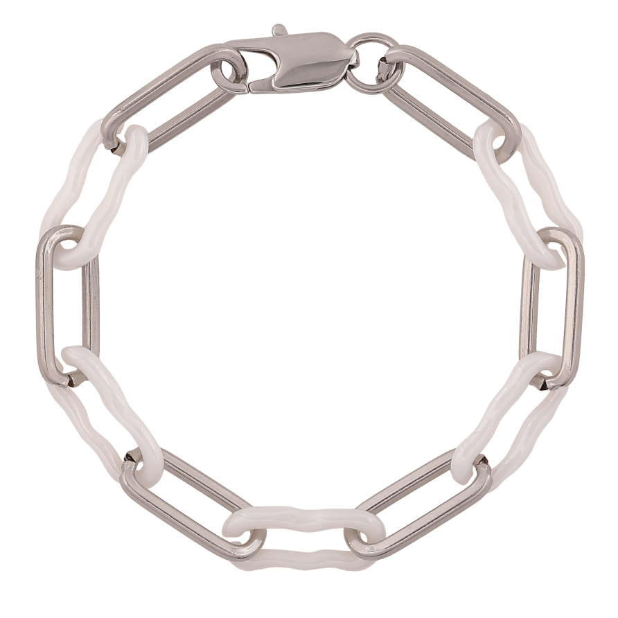 Браслет Xuping ТТМ Stainless Steel цвет Родий "Звенья из белой керамики" длина 19.5см х 8мм фото №1 Браслет Xuping ТТМ Stainless Steel цвет Родий "Звенья из белой керамики" длина 19.5см х 8мм фото №1