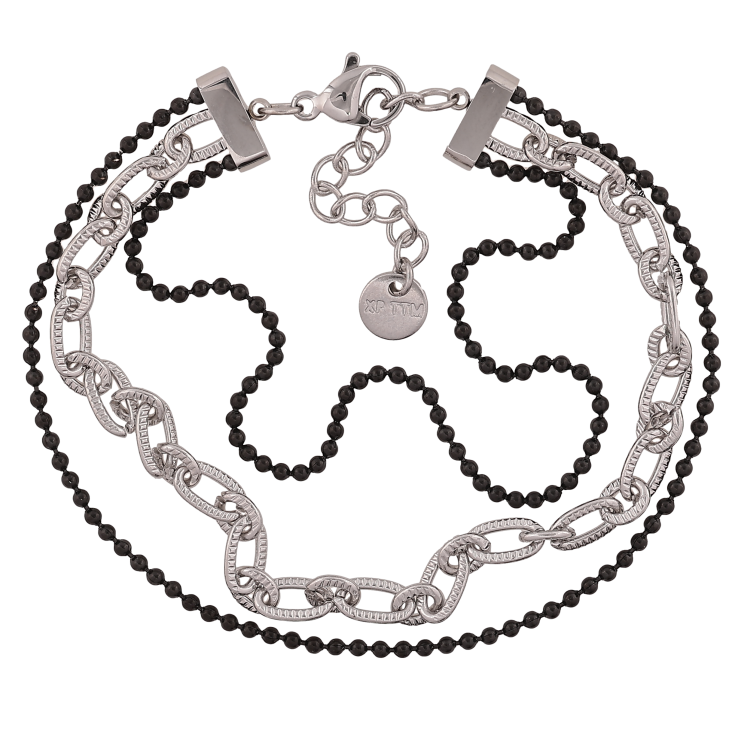 Браслет Xuping ТТМ Stainless Steel цвет Родий "Тройная цепочка с эмалью" длина с доп. цепочкой 17-20см х 7мм фото №4