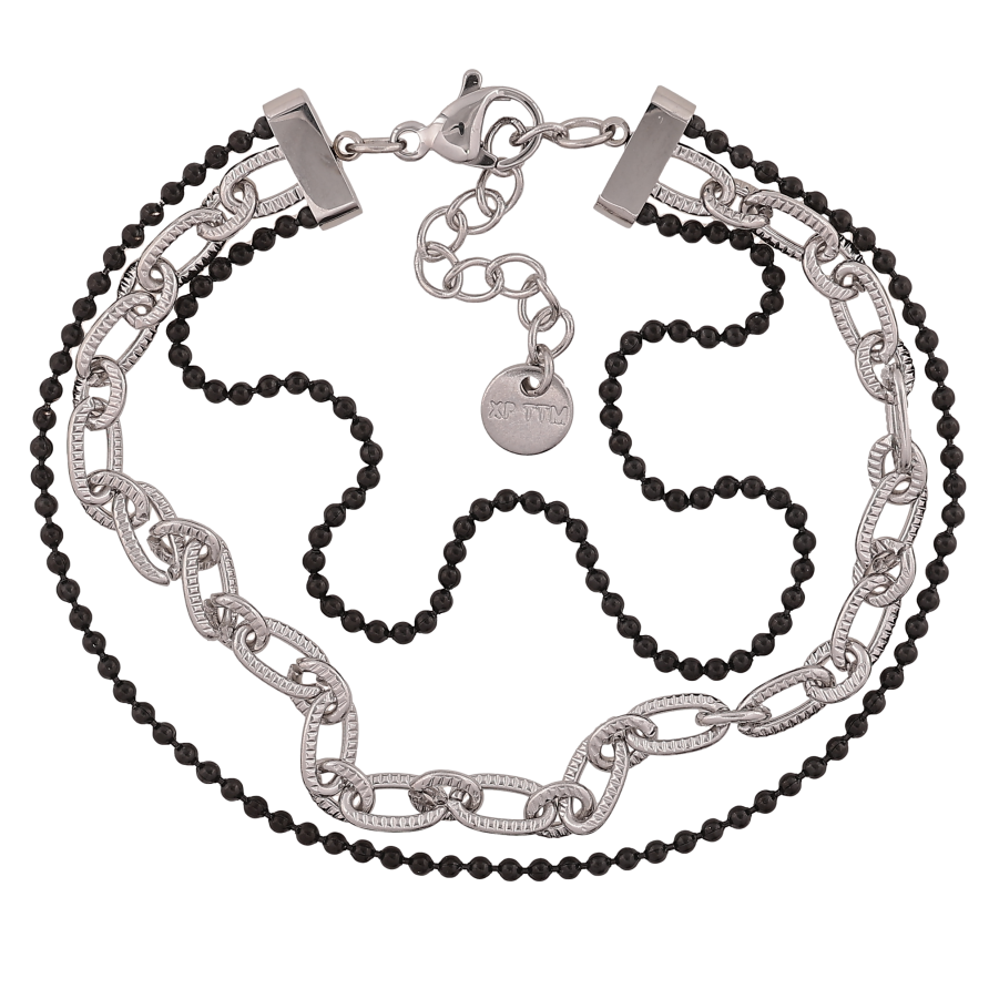 Браслет Xuping ТТМ Stainless Steel цвет Родий "Тройная цепочка с эмалью" длина с доп. цепочкой 17-20см х 7мм фото №1