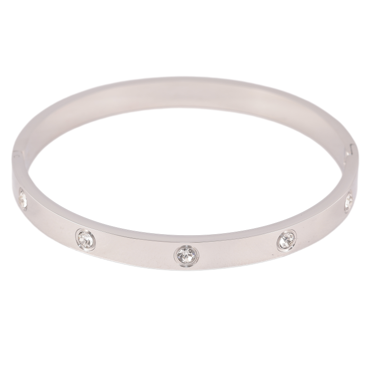 Браслет Xuping ТТМ Stainless Steel колір Родій "Візерунок з кристалами, шир. 6мм" ø 6см фото №10