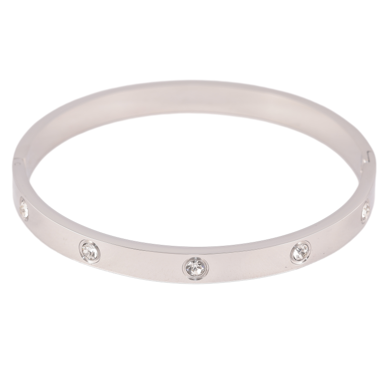Браслет Xuping ТТМ Stainless Steel колір Родій "Візерунок з кристалами, шир. 6мм" ø 6см фото №2 Браслет Xuping ТТМ Stainless Steel колір Родій "Візерунок з кристалами, шир. 6мм" ø 6см фото №2