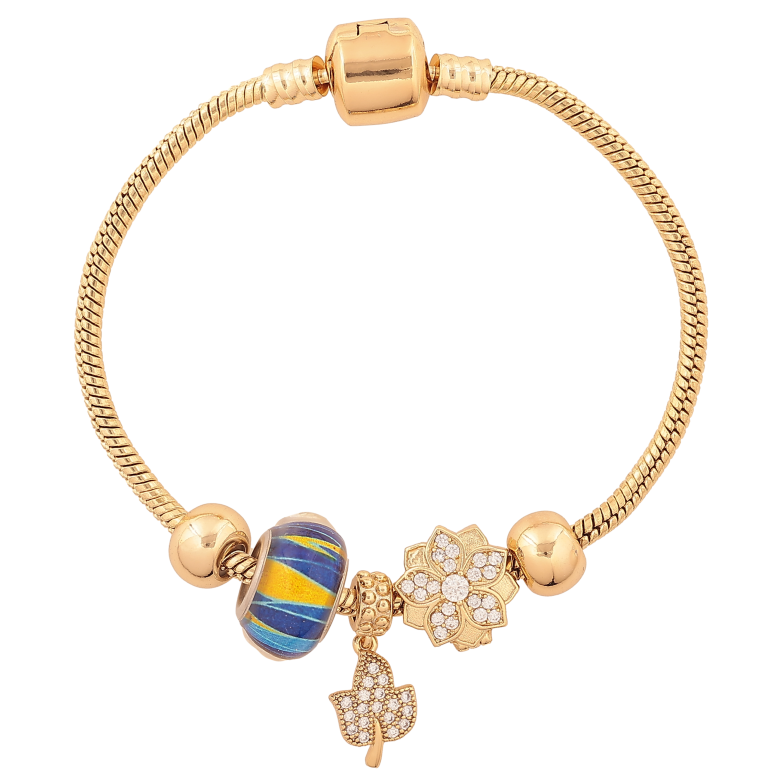 Браслет Xuping колір Позолота 14K "У стилі Pandora ювелірний шнур з бусинами" довжина 17.5см х 3мм фото №1