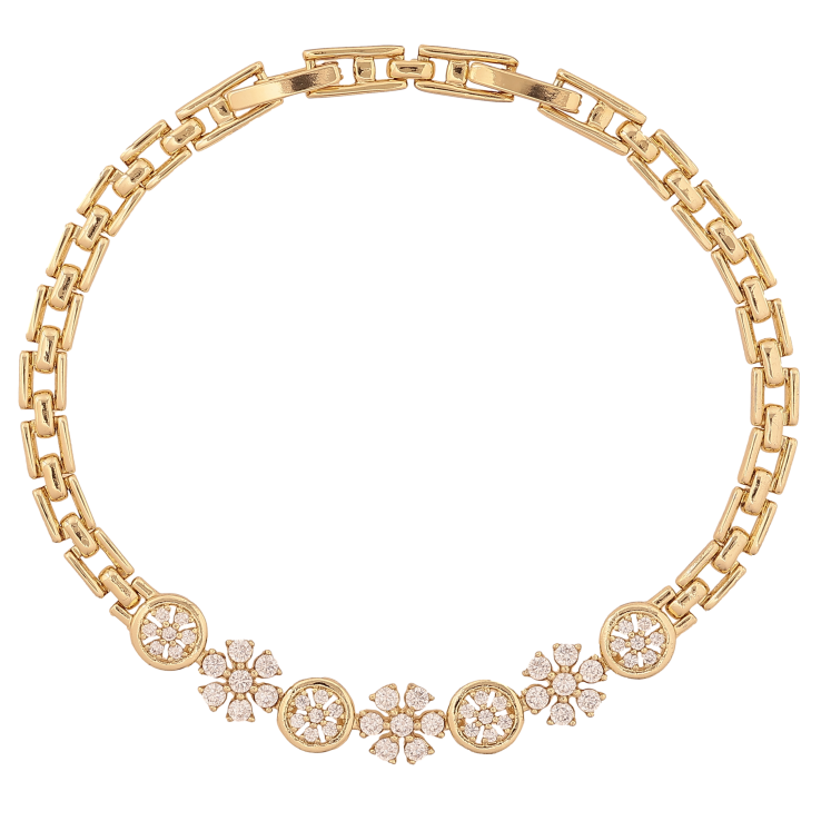 Браслет Xuping цвет Позолота 14K "Узор с кристаллами" размер с доп. замком 17.5,19.5см х 4-7мм фото №5