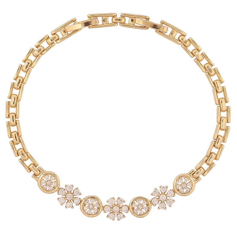 Браслет Xuping цвет Позолота 14K "Узор с кристаллами" размер с доп. замком 17.5,19.5см х 4-7мм фото №1