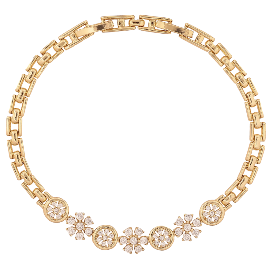 Браслет Xuping цвет Позолота 14K "Узор с кристаллами" размер с доп. замком 17.5,19.5см х 4-7мм фото №1