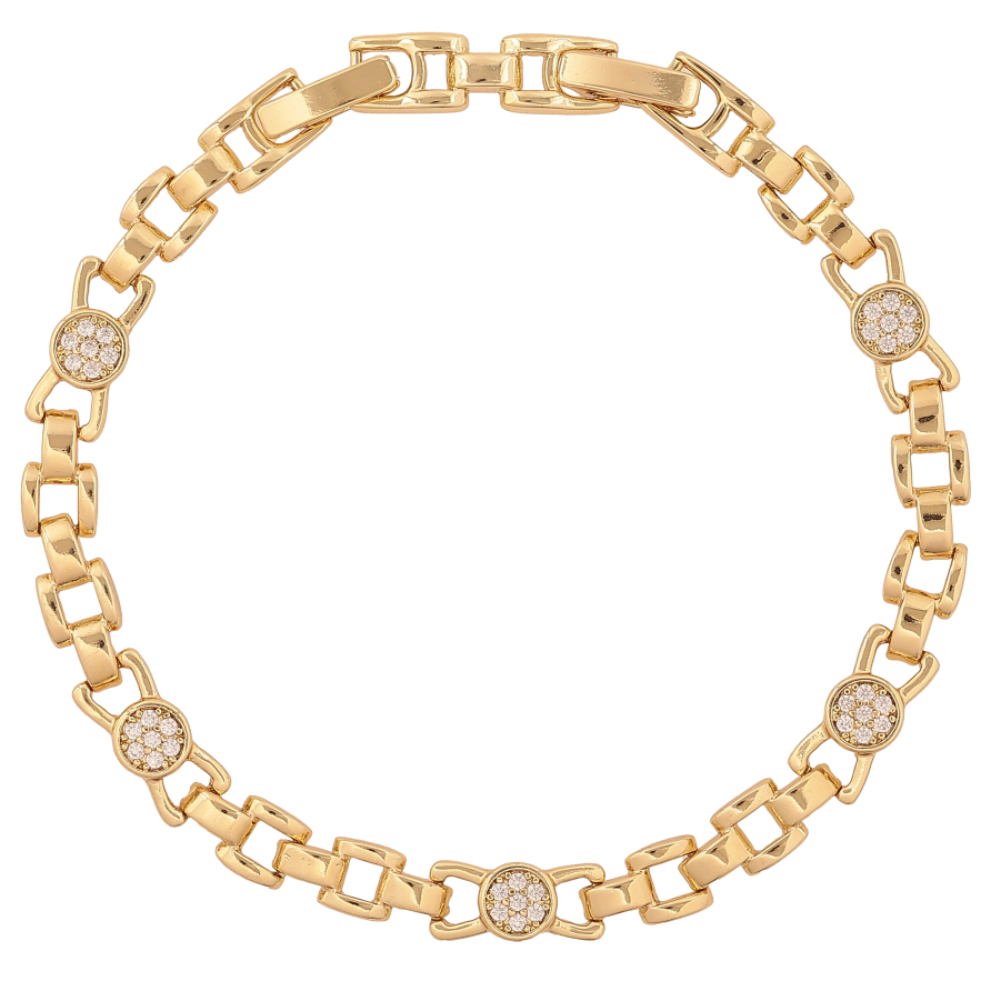 Браслет Xuping цвет Позолота 14K "Узор с кристаллами" размер с доп. замком 17.5,19.5см х 2-6мм фото №1