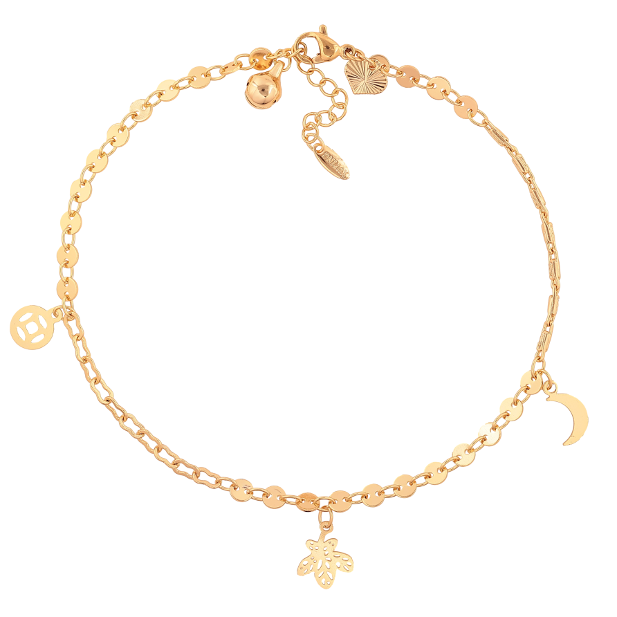 Браслет Xuping колір Позолота 18K на ногу "Ланцюжок з підвісками" розмір з дод. ланцюжком 25-28см х 2-4мм фото №1