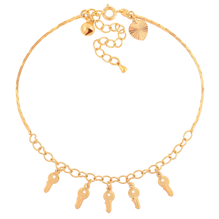 Браслет Xuping цвет Позолота 18K на ногу "Цепочка с подвесками ключиками" размер с доп. цепочкой 24-29см х 1-4мм фото №10