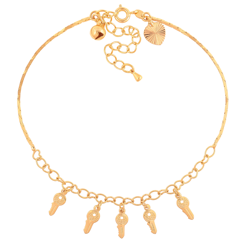 Браслет Xuping цвет Позолота 18K на ногу "Цепочка с подвесками ключиками" размер с доп. цепочкой 24-29см х 1-4мм фото №1