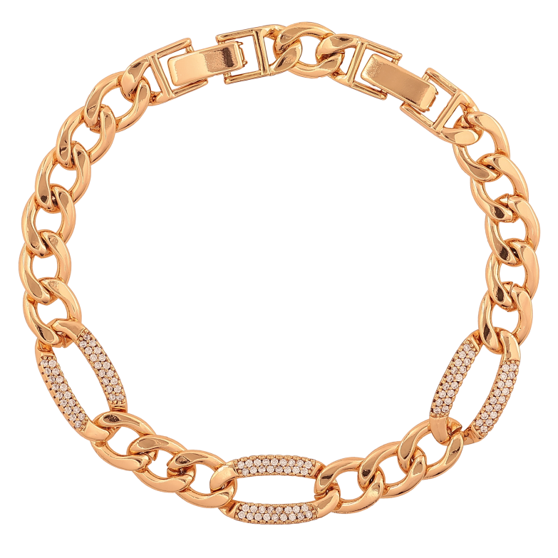 Браслет Xuping цвет Позолота 18К "Цепочка Панцирная с кристаллами" размер с доп. замком 17,19.5см х 7-10мм фото №1