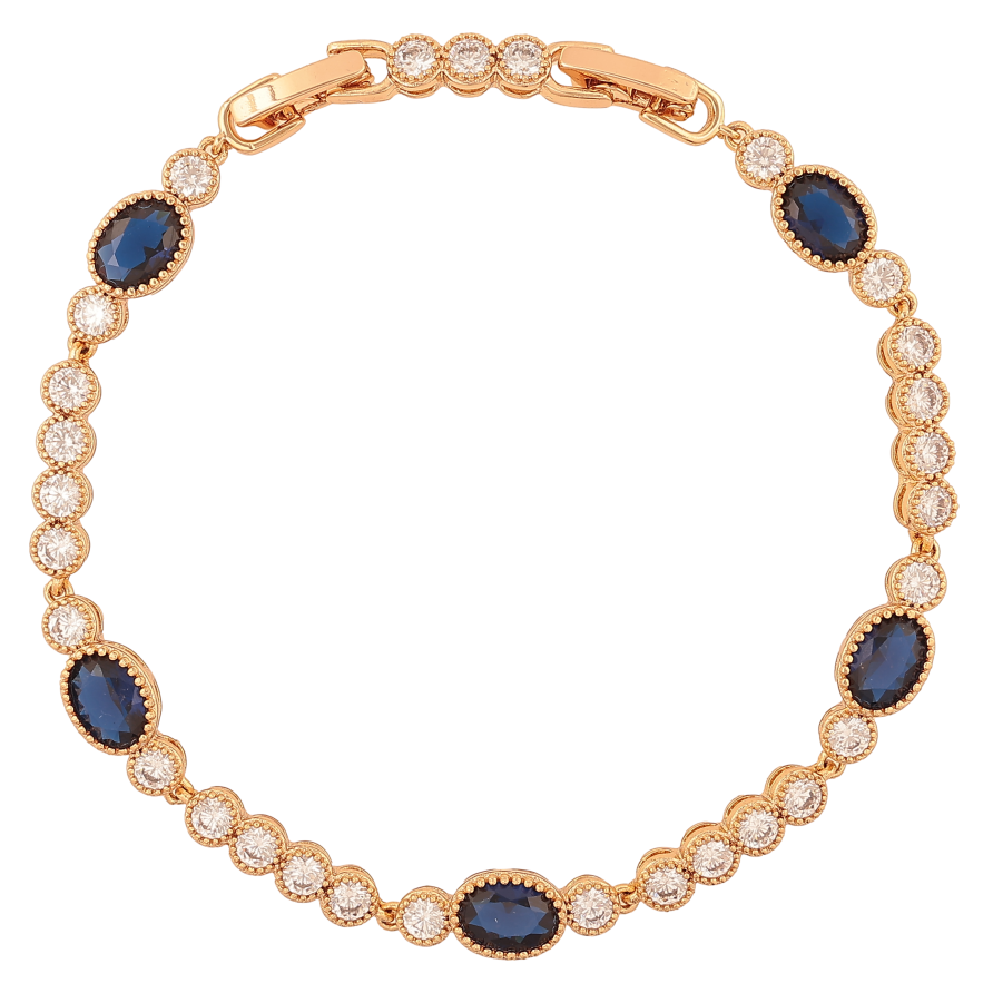 Браслет Xuping цвет Позолота 18K "Дорожка  бело-синих кристаллов" размер с доп. замком 17.5,19.5см х 4-6мм фото №1