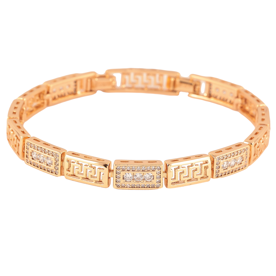 Браслет Xuping цвет Позолота 18К "Греческий узор с инкрустацией кристаллами" размер с доп. замком 17,19.5см х 5мм фото №1 Браслет Xuping цвет Позолота 18К "Греческий узор с инкрустацией кристаллами" размер с доп. замком 17,19.5см х 5мм фото №1