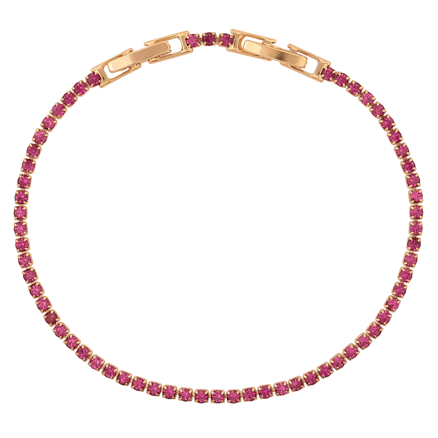 Браслет Xuping колір Позолота 18K "Доріжка малинових кристалів" довжина з дод. замком 17,19см х 2мм фото №1