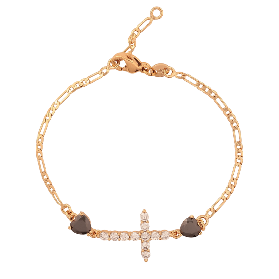 Браслет Xuping колір Позолота 18К "Хрестик з чорними кристальними серцями" розмір з дод. ланкою 15,16.5см х 2-13мм фото №1