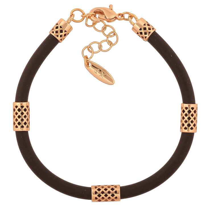 Браслет Xuping цвет Позолота 18K "Черный каучуковый шнур с накладками" длинна с доп. цепочкой 18-21см х 5мм фото №18