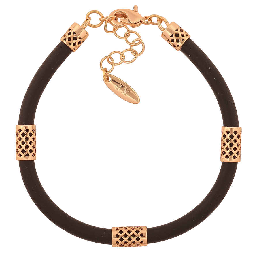 Браслет Xuping цвет Позолота 18K "Черный каучуковый шнур с накладками" длинна с доп. цепочкой 18-21см х 5мм фото №1