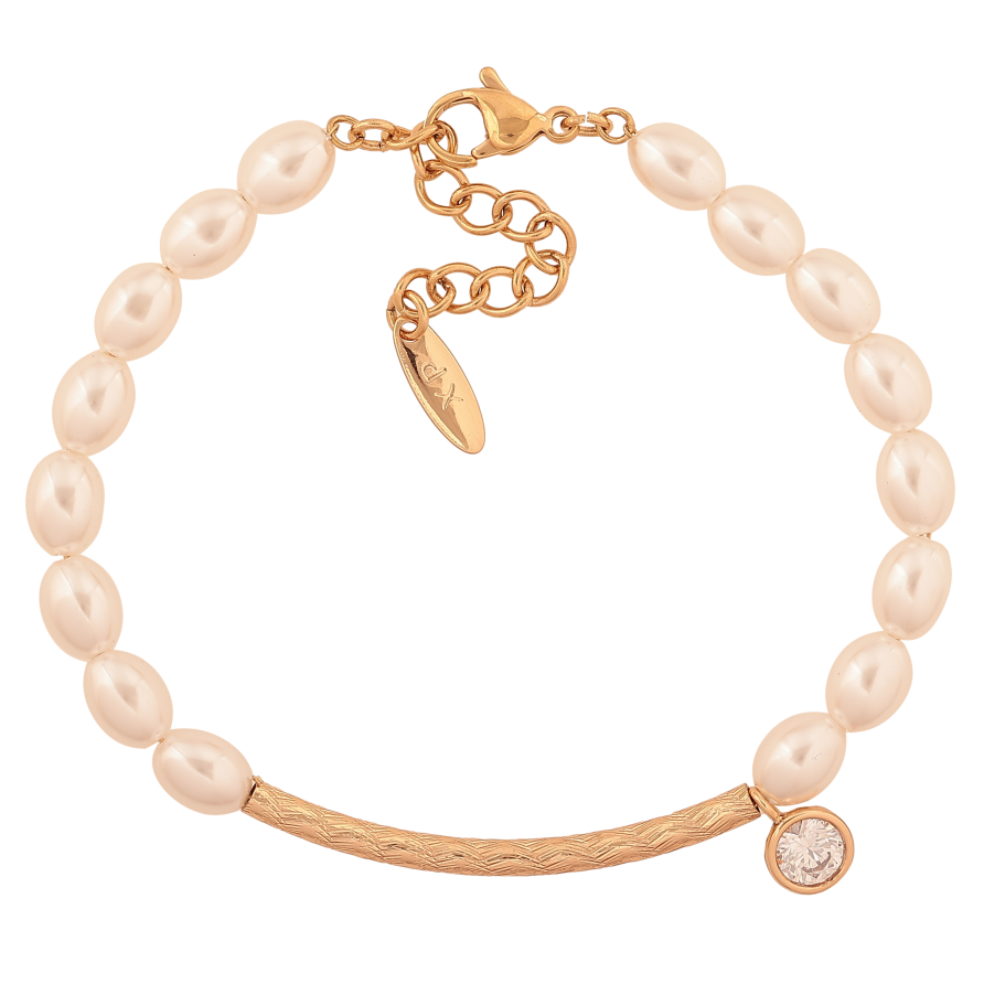 Браслет Xuping цвет Позолота 18K "Жемчужные бусины с вставкой и кристальной подвеской" длинна с доп. цепочкой 19-22.5см х 3-6мм фото №1