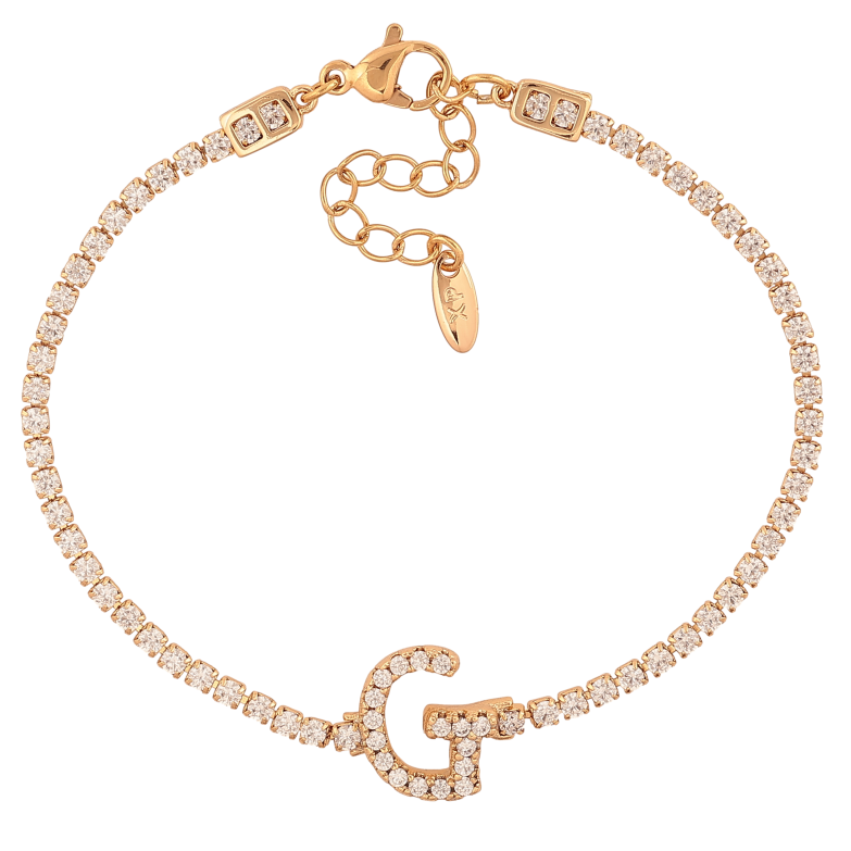 Браслет Xuping цвет Позолота 18K "Кристальная дорожка с буквой G" размер с доп. цепочкой 17.5-21см х 2-13мм фото №1 Браслет Xuping цвет Позолота 18K "Кристальная дорожка с буквой G" размер с доп. цепочкой 17.5-21см х 2-13мм фото №1