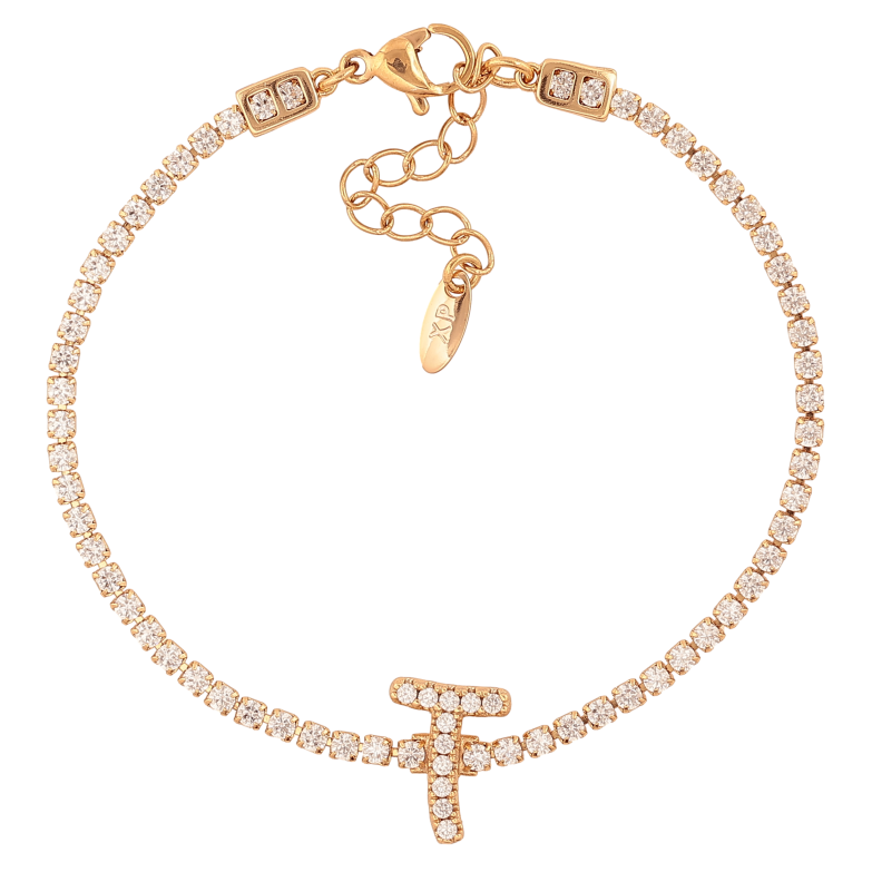 Браслет Xuping цвет Позолота 18K "Кристальная дорожка с буквой T" размер с доп. цепочкой 17-20.5см х 2-13мм фото №1