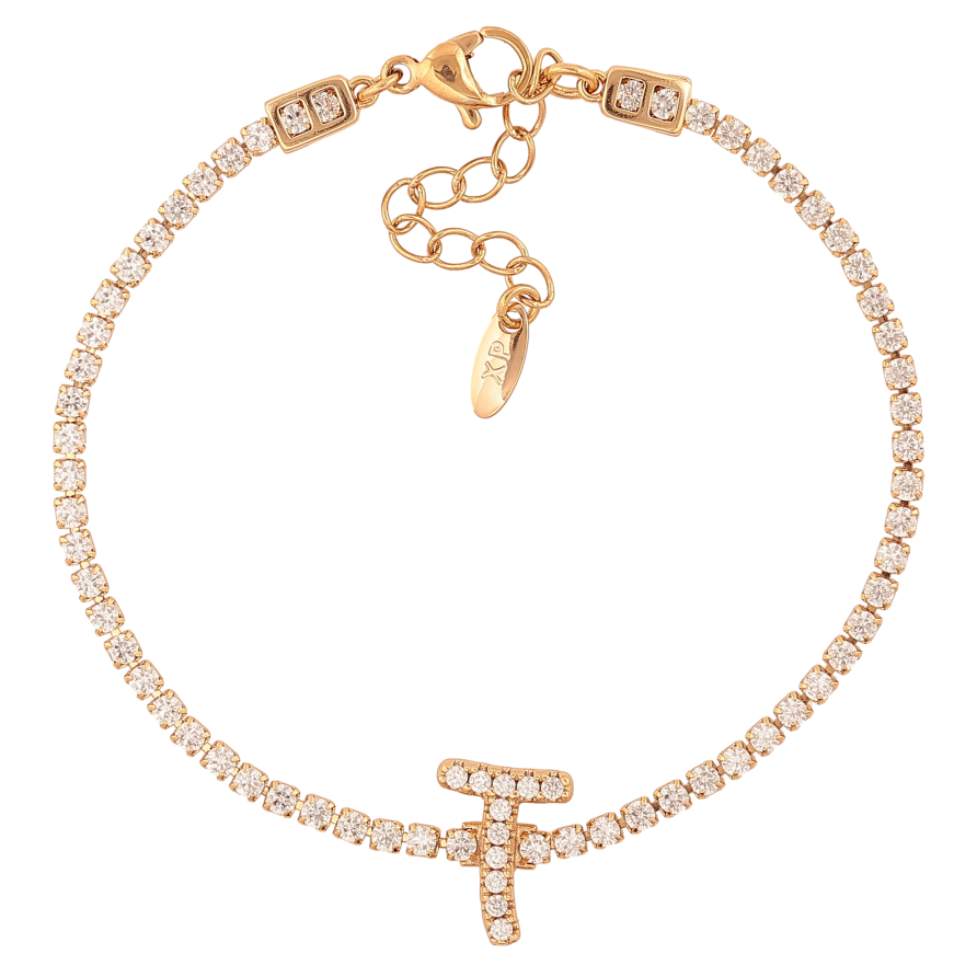 Браслет Xuping цвет Позолота 18K "Кристальная дорожка с буквой T" размер с доп. цепочкой 17-20.5см х 2-13мм фото №1 Браслет Xuping цвет Позолота 18K "Кристальная дорожка с буквой T" размер с доп. цепочкой 17-20.5см х 2-13мм фото №1