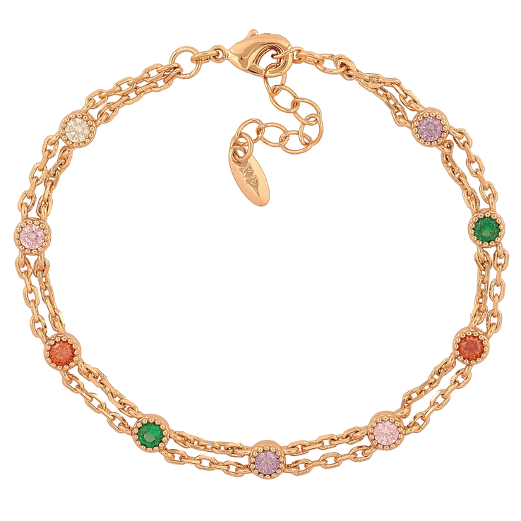 Браслет Xuping цвет Позолота 18K "Цепочки с разноцветными кристаллами" длинна с доп. цепочкой 16.5-19.5см х 4мм фото №2