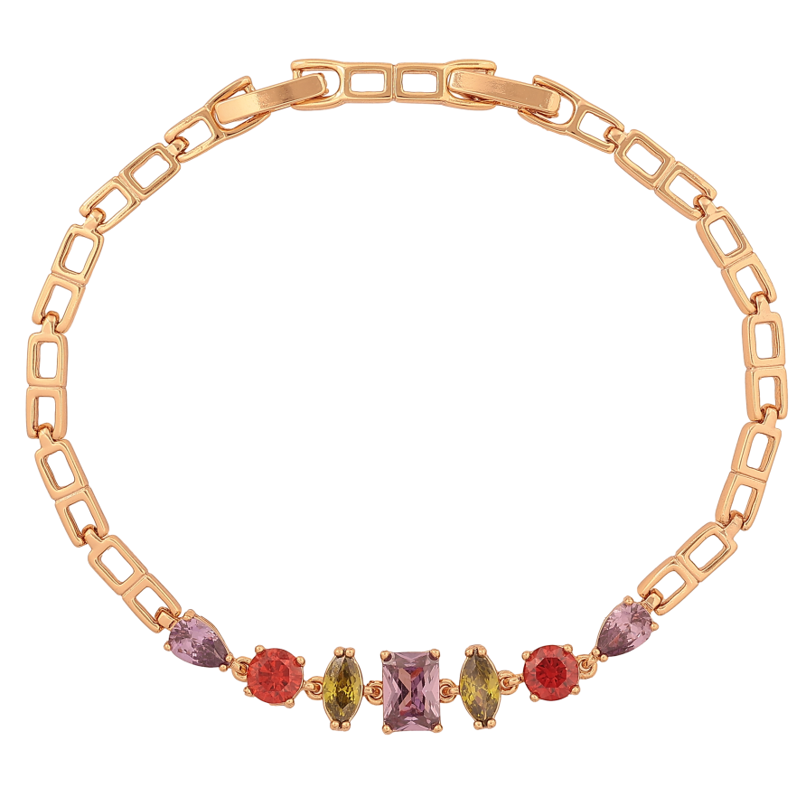 Браслет Xuping цвет Позолота 18K "Узор с разноцветными кристаллами" длинна с доп. замком 17.5,19.5см х 4-7мм фото №1