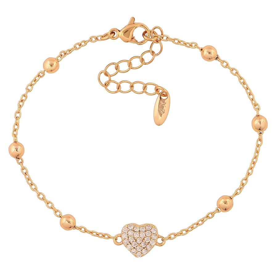 Браслет Xuping цвет Позолота 18K "Цепочка с бусинами и сердечком" размер с доп. цепочкой 16.5-20см х 1.5-8мм фото №1