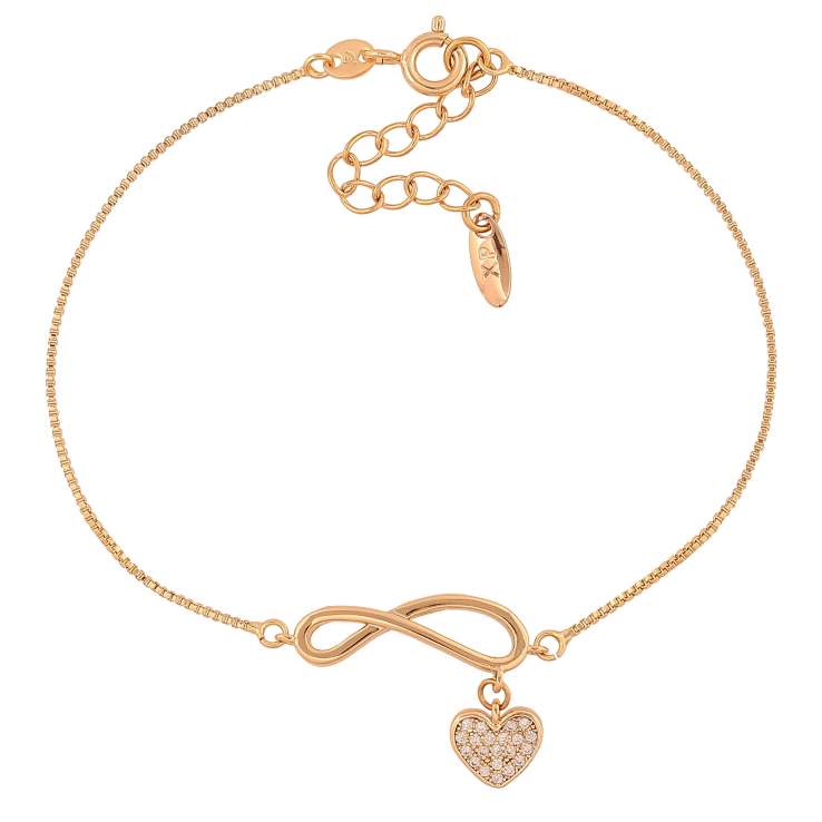 Браслет Xuping цвет Позолота 18K "Цепочка с вставкой бесконечность и подвеской сердечко" размер с доп. цепочкой 18-21см х 1-6мм фото №5