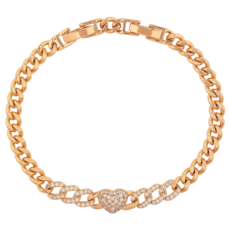 Браслет Xuping колір Позолота 18K "Ланцюжок Панцирний з серцем" довжина з доп. замком 17.5,19.5см х 5-8мм фото №2