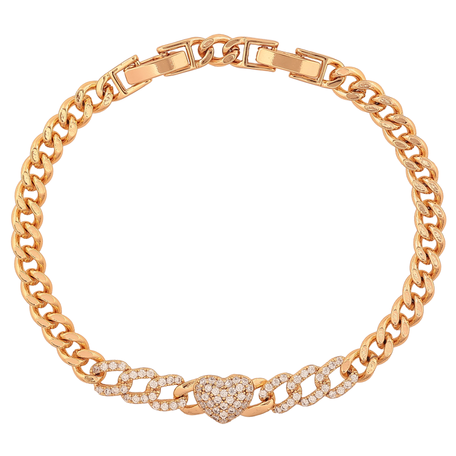 Браслет Xuping колір Позолота 18K "Ланцюжок Панцирний з серцем" довжина з доп. замком 17.5,19.5см х 5-8мм фото №1