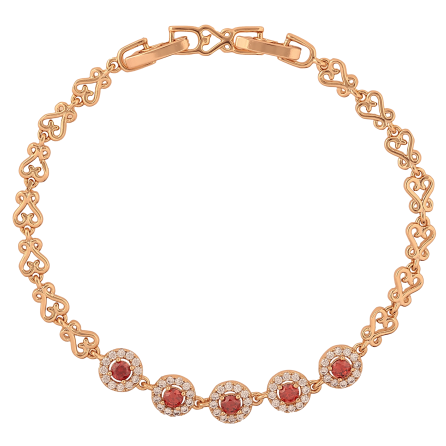 Браслет Xuping цвет Позолота 18K "Узор с красными кристаллами" размер с доп. замком 17,19см х 5-7мм фото №1