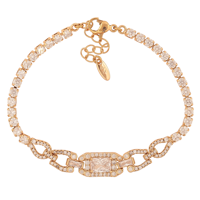 Браслет Xuping цвет Позолота 18K "Узор с кристаллами" длинна с доп. цепочкой 17-20см х 3-8мм фото №1