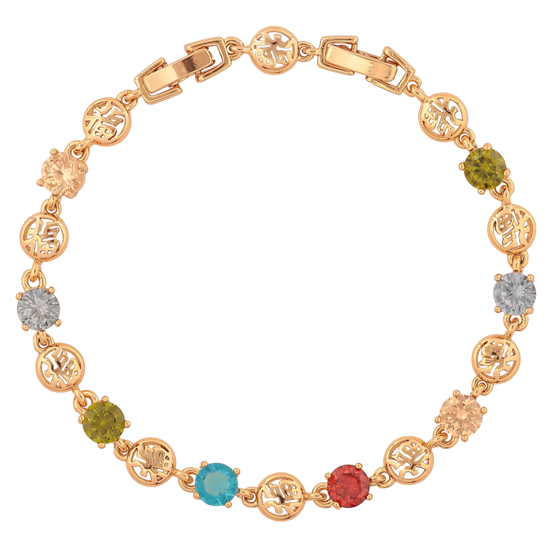 Браслет Xuping цвет Позолота 18К "Китайские иероглифы с разноцветными кристаллами" размер с доп. замком 18.5,21см х 5-7мм фото №2