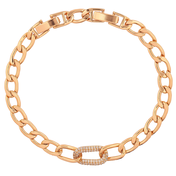 Браслет Xuping цвет Позолота 18K "Цепочка Панцирная с кристаллами" размер с доп. замком 17, 19.5см х 6-8мм фото №5