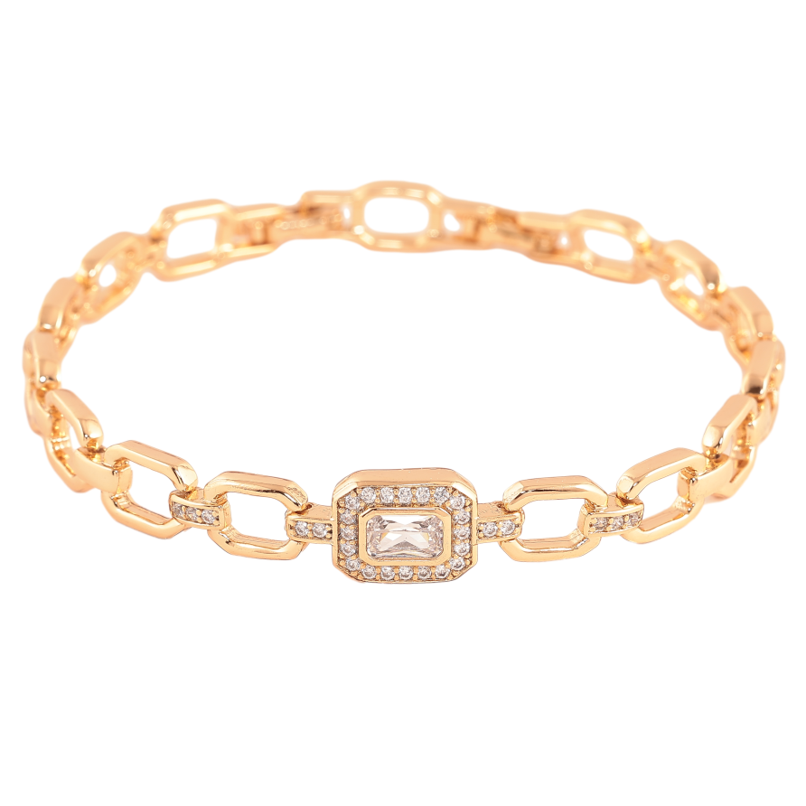 Браслет Xuping цвет Позолота 18K "Узор с кристаллами" размер с доп. замком 17,19см х 7-9мм фото №1