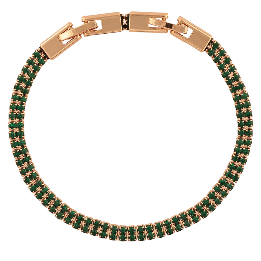 Браслет Xuping цвет Позолота 18K "Двойная дорожка зеленых кристаллов" размер с доп. замком 17,19см х 4мм фото №1 Браслет Xuping цвет Позолота 18K "Двойная дорожка зеленых кристаллов" размер с доп. замком 17,19см х 4мм фото №1