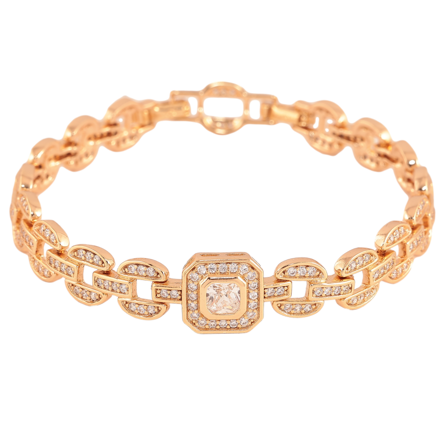 Браслет Xuping цвет Позолота 18K "Узор с кристаллами" размер с доп. замком 17.5,19.5см х 3-11мм фото №1