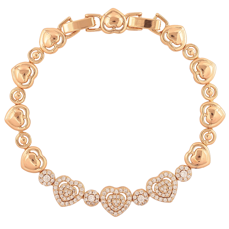 Браслет Xuping цвет Позолота 18K "Сердечки с кристаллами" размер с доп. замком 17, 19см х 5-10мм фото №3