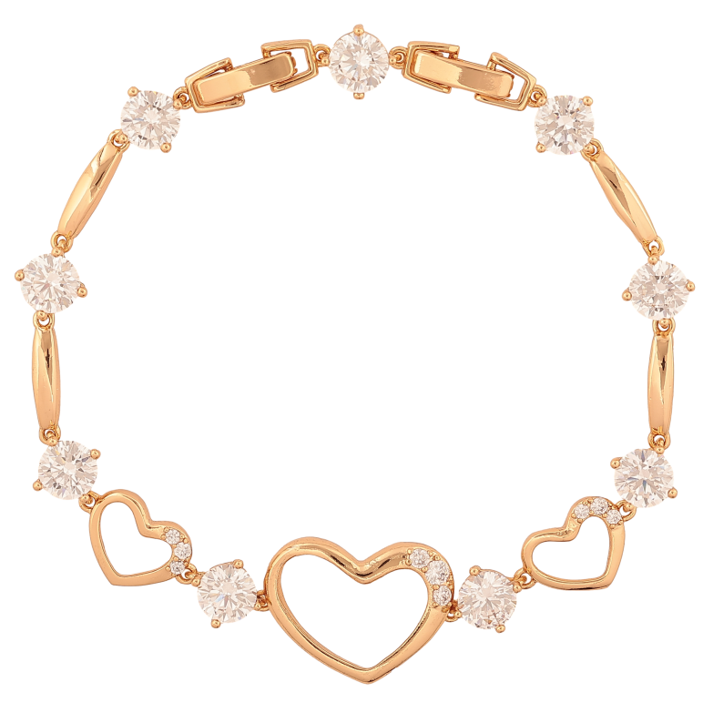 Браслет Xuping колір Позолота 18К "Сердечки з кристалами" розмір з дод. замком 17.5,19.5см х 3-15мм фото №1