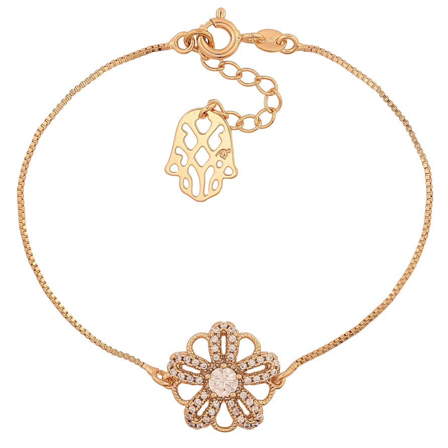 Браслет Xuping колір Позолота 18K "Ланцюжок із вставкою квіточка" розмір з дод. ланцюжком 16.5-19.5см х 1-15мм фото №1