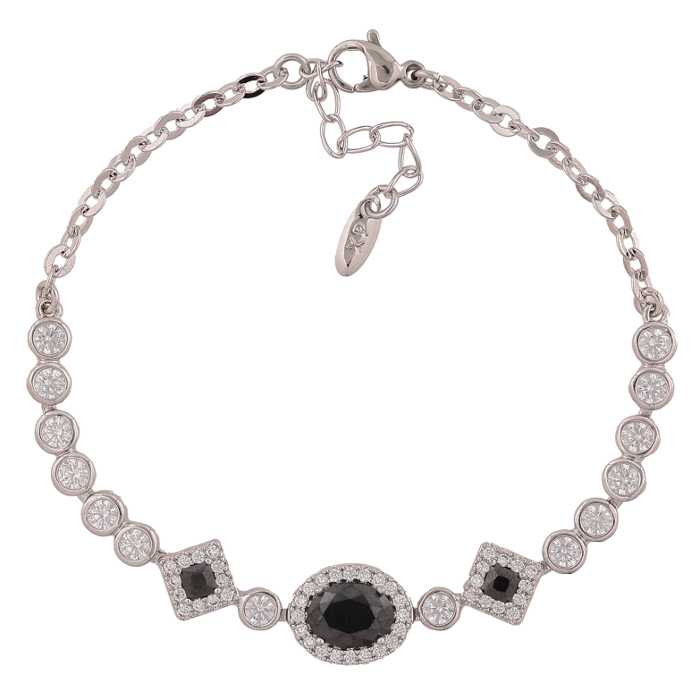 Браслет Xuping цвет Родий "Инкрустация с черными кристаллами" длина с доп. цепочкой 17-20см х 3-9мм фото №4