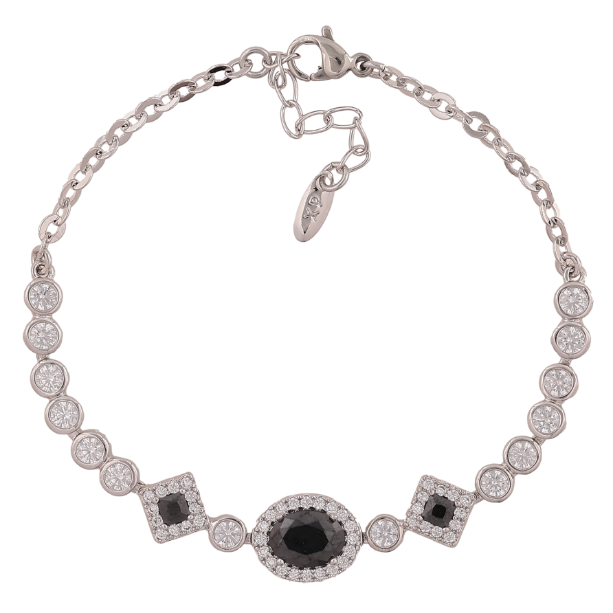 Браслет Xuping цвет Родий "Инкрустация с черными кристаллами" длина с доп. цепочкой 17-20см х 3-9мм фото №1 Браслет Xuping цвет Родий "Инкрустация с черными кристаллами" длина с доп. цепочкой 17-20см х 3-9мм фото №1